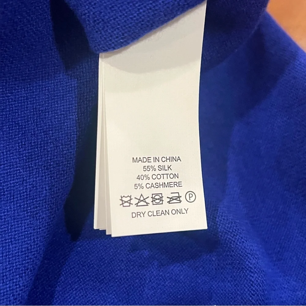 NEW‎ Kate Spade New York Silk Blend Tassel Crewneck Sweater Cobalt Blue XS